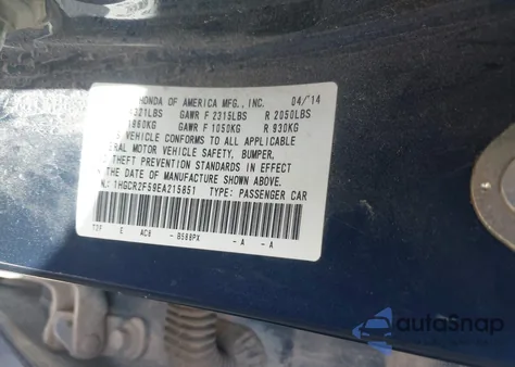 2014 Honda Accord Sport из США, поврежденный, VIN 1HGCR2F59EA215851